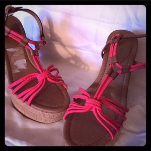 Coach Neon Pink Cork Wedges
